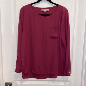 LOFT Purple Round Neck Long Sleeve High Low Tunic Blouse Size S